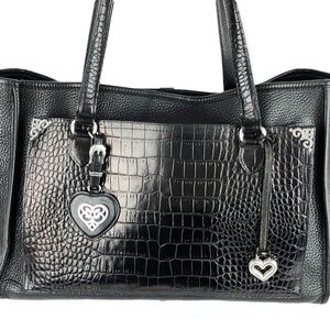 BRIGHTON Gail Black Croc Embossed Leather Shoulder